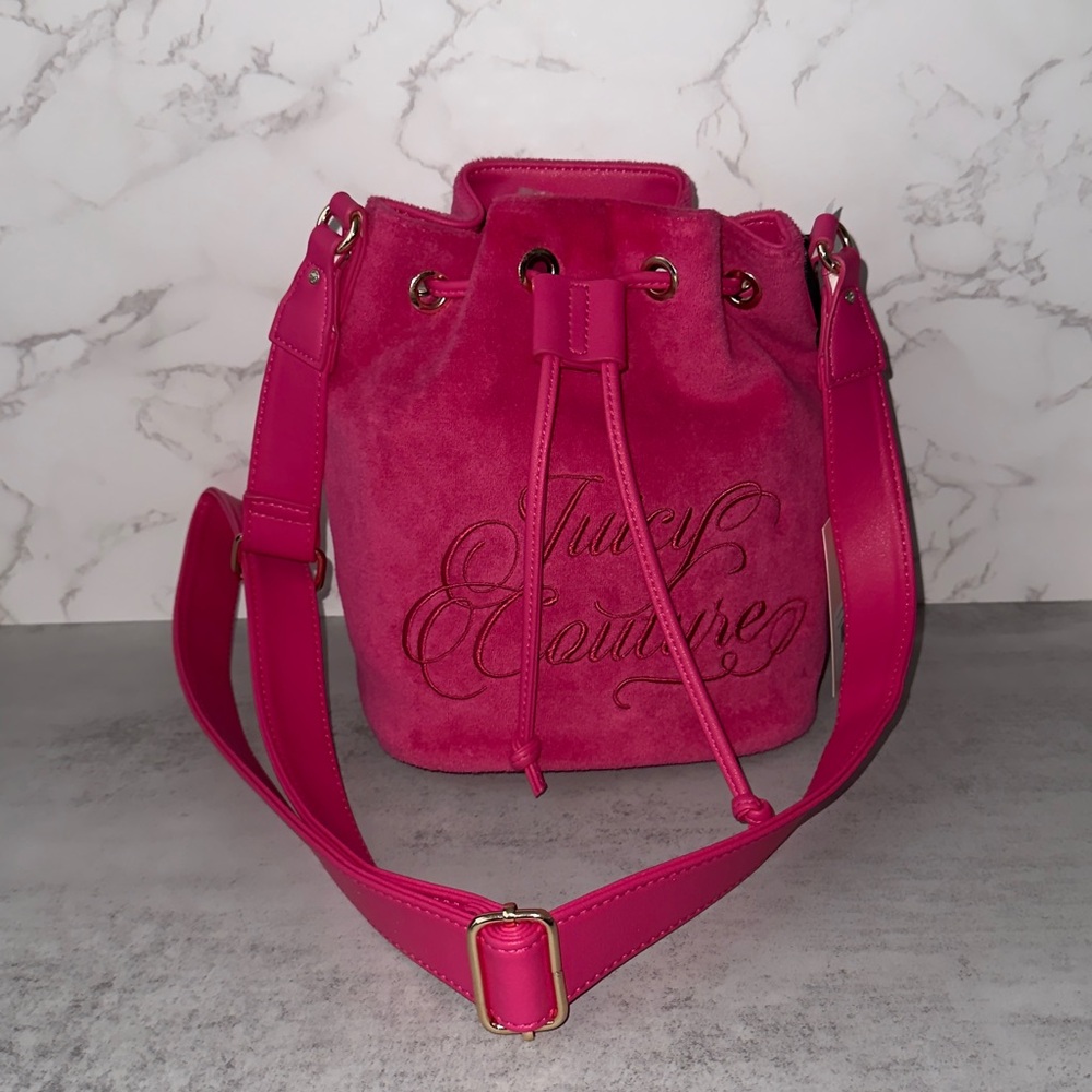 NWT Juicy Couture  Beach Couture Crossbody Terry Pink Flash Bucket Bag